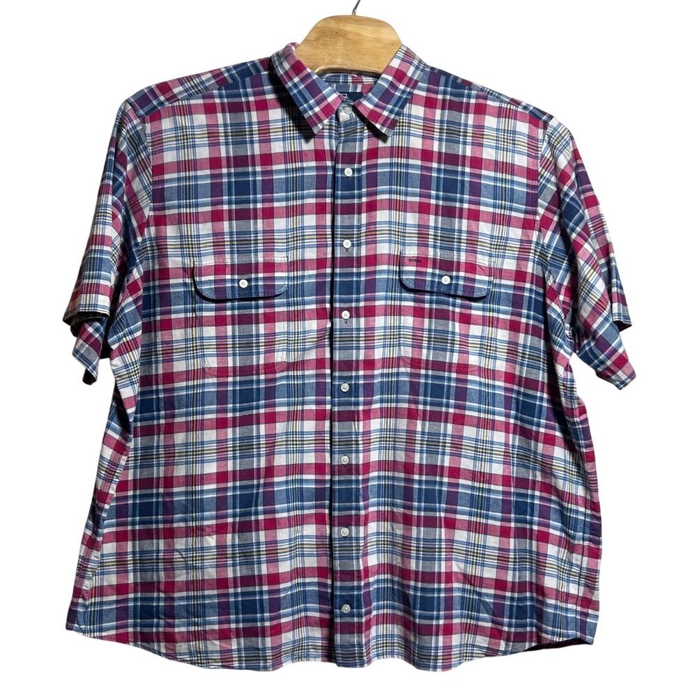Polo Ralph Lauren Bleeding Madras Shirt Mens 3XB Blue Pink Plaid Short Sleeve